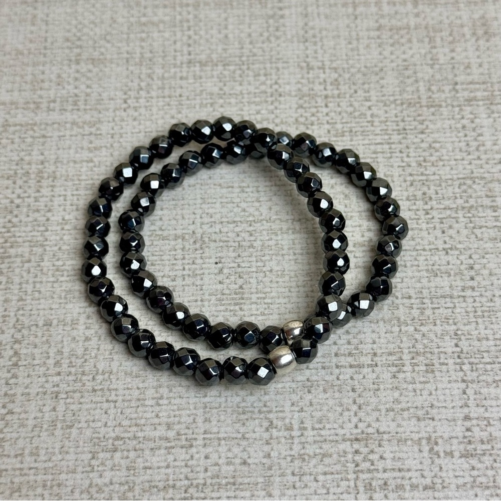 Faceted Hematite Beaded Stretch Bracelet 6mm One Available